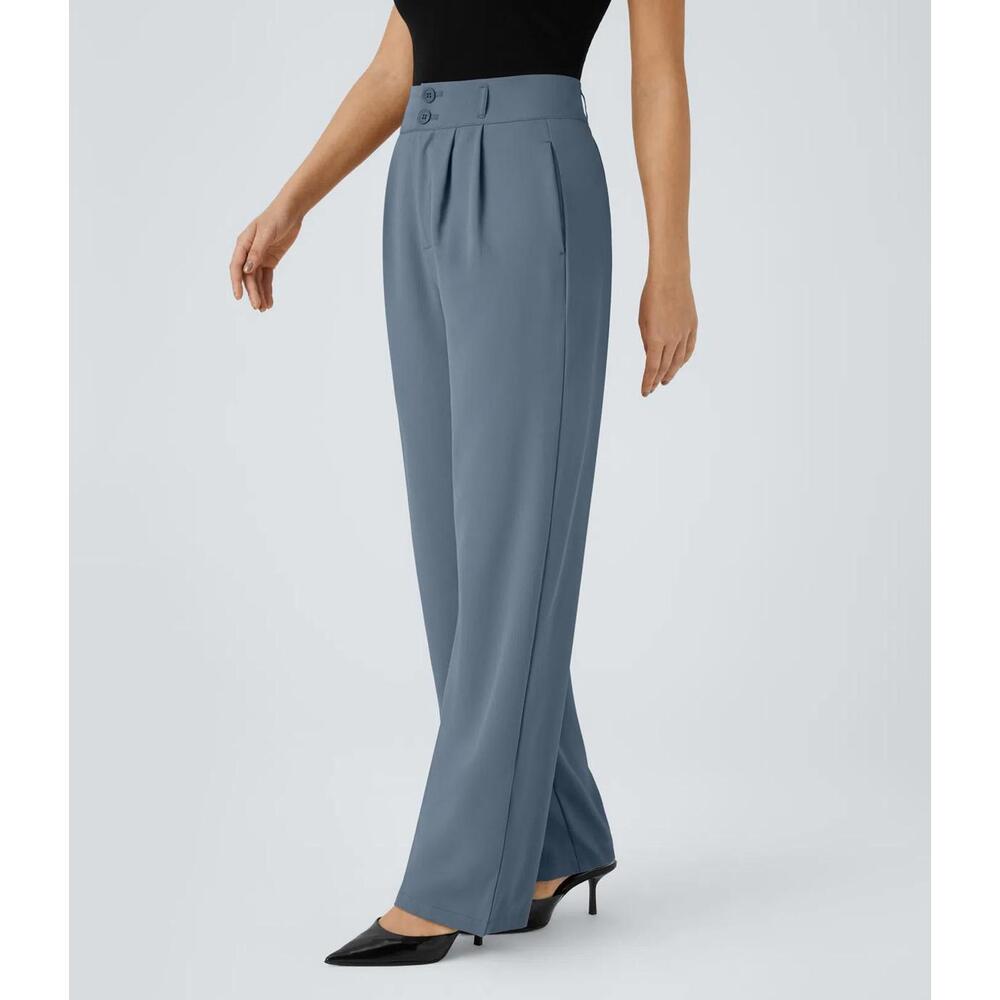 NWT Halara Flex High Waisted Shirred Straight Leg Work Pants Size Medium Petite - Picture 3 of 6